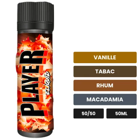 E-liquide Player d'Eliquid France, 50 ml, saveurs vanille, tabac, rhum et 2 autres.