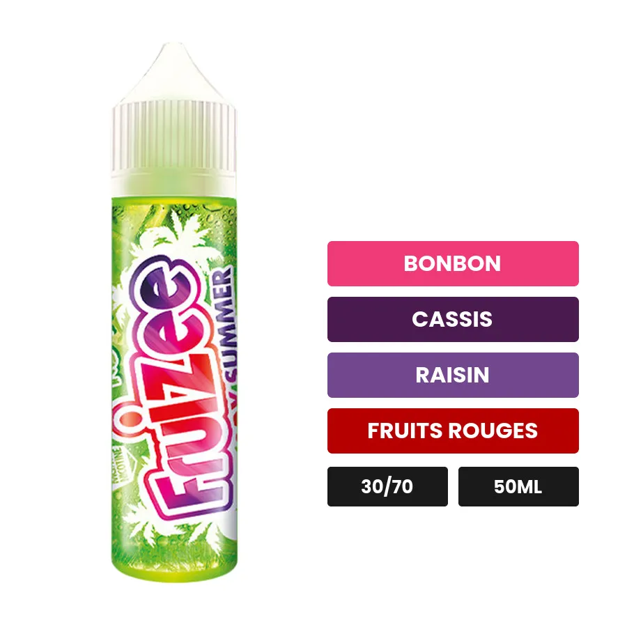 E-liquide Bloody Summer No Fresh d'Eliquid France, 50 ml, saveurs bonbon, cassis, raisin et 1 autre.