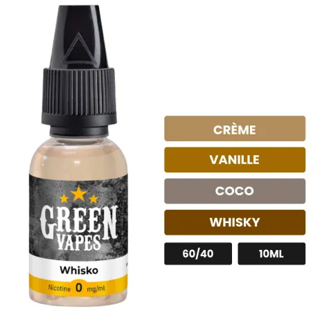 E-liquide Whisko d'Eliquid France, 10 ml, saveurs crème, vanille, coco et 2 autres.