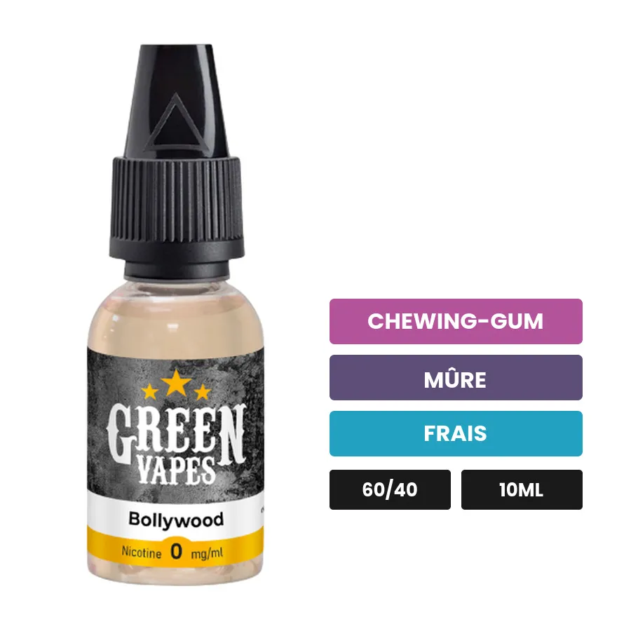 E-liquide Bollywood d'Eliquid France, 10 ml, saveurs chewing-gum, mûre et frais.