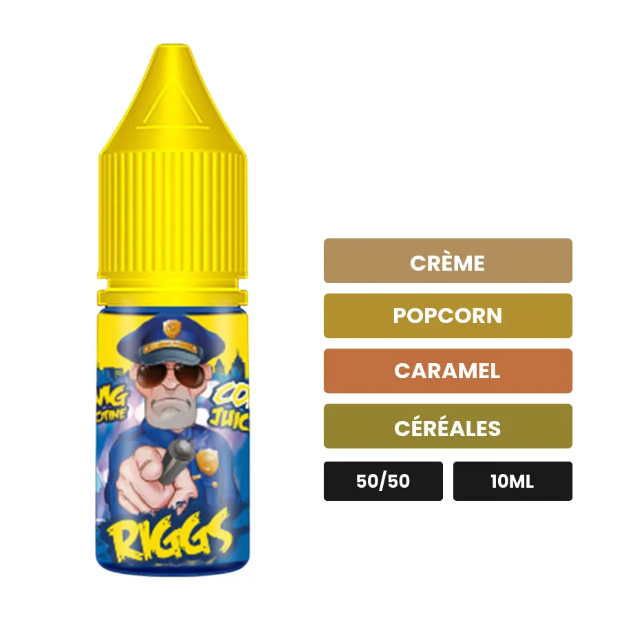 E-liquide Riggs d'Eliquid France, 10 ml, saveurs crème, popcorn, caramel et 1 autre.