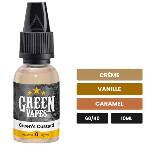 E-liquide Green's Custard d'Eliquid France, 10 ml, saveurs crème, vanille et caramel.