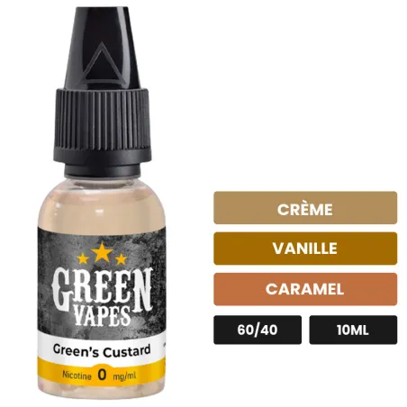 E-liquide Green's Custard d'Eliquid France, 10 ml, saveurs crème, vanille et caramel.