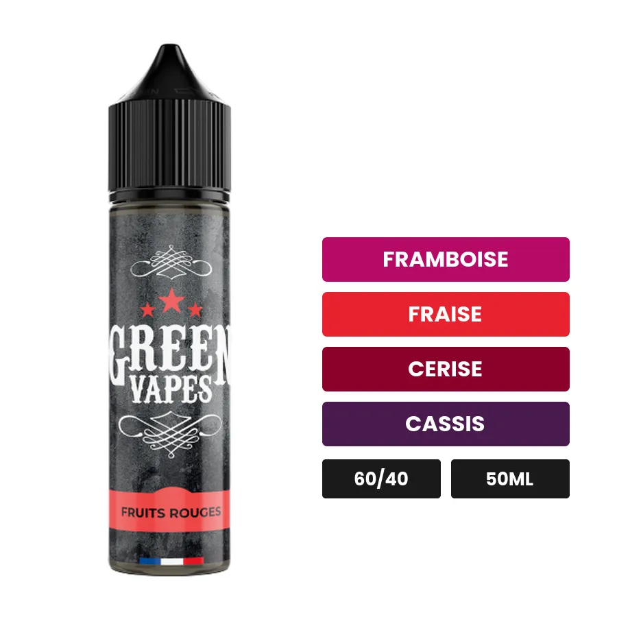 E-liquide Fruits Rouges d'Eliquid France, 50 ml, saveurs framboise, fraise, cerise et 2 autres.