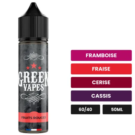 E-liquide Fruits Rouges d'Eliquid France, 50 ml, saveurs framboise, fraise, cerise et 2 autres.