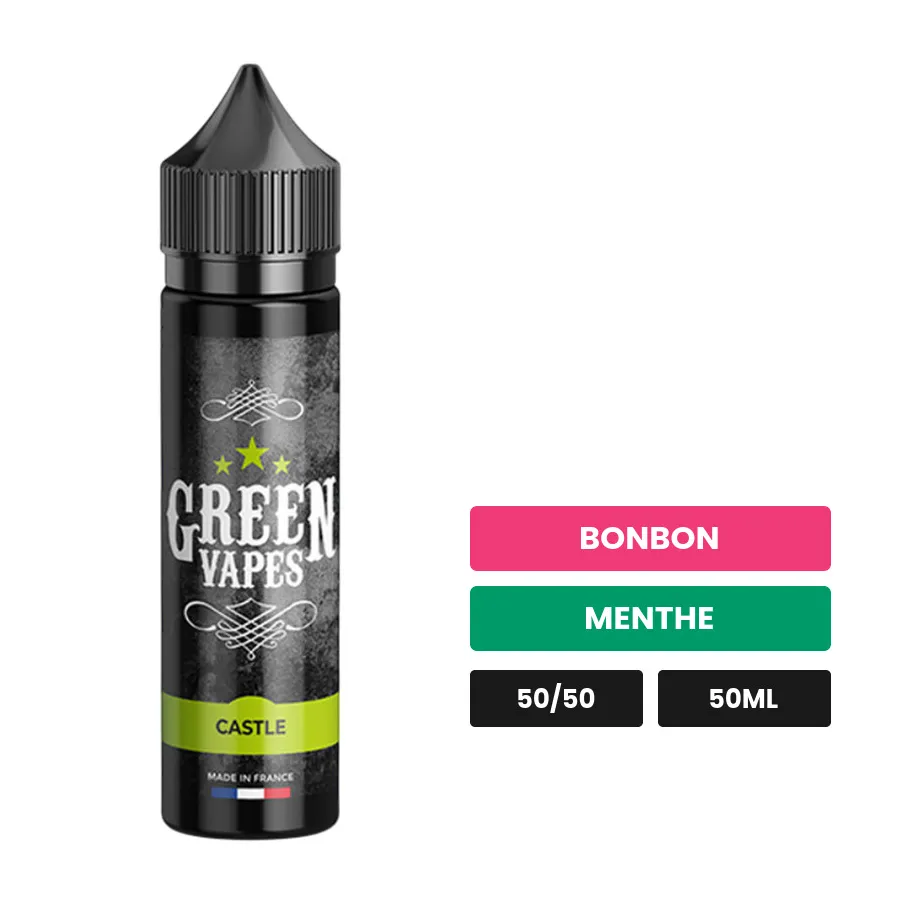 E-liquide Castle d'Eliquid France, 50 ml, saveurs bonbon et menthe.