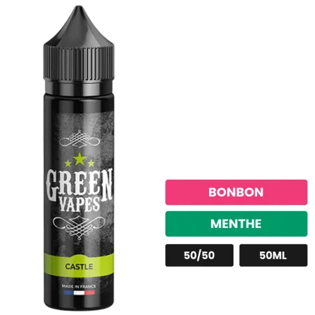 E-liquide Castle d'Eliquid France, 50 ml, saveurs bonbon et menthe.