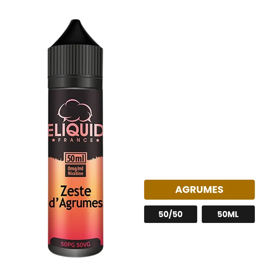E-liquide Zeste d'Agrumes d'Eliquid France, 50 ml, saveur agrumes.
