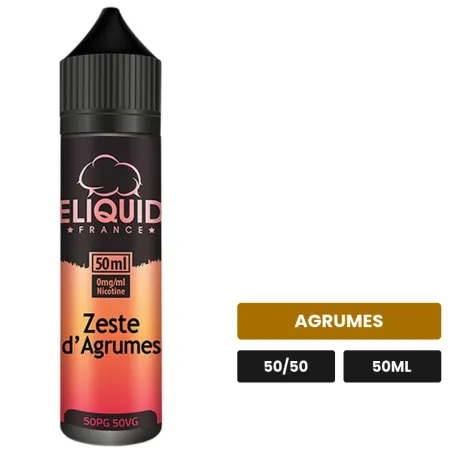 E-liquide Zeste d'Agrumes d'Eliquid France, 50 ml, saveur agrumes.