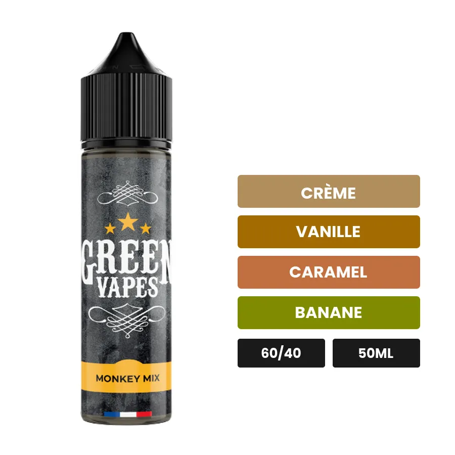 E-liquide Monkey Mix d'Eliquid France, 50 ml, saveurs crème, vanille, caramel et 1 autre.