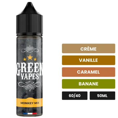 E-liquide Monkey Mix d'Eliquid France, 50 ml, saveurs crème, vanille, caramel et 1 autre.