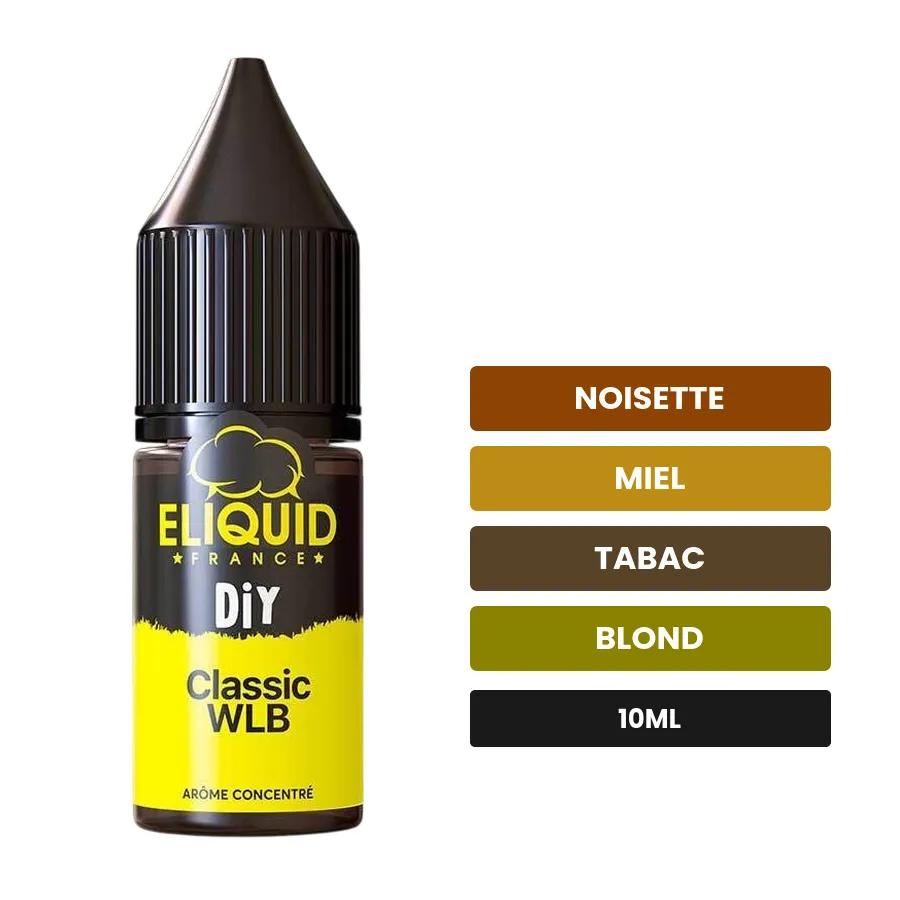 Arome concentre Classic WLB d'Eliquid France, 10 ml, saveurs noisette, miel, tabac et 1 autre.