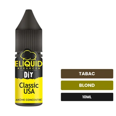 Arome concentre Classic USA d'Eliquid France, 10 ml, saveurs tabac et blond.