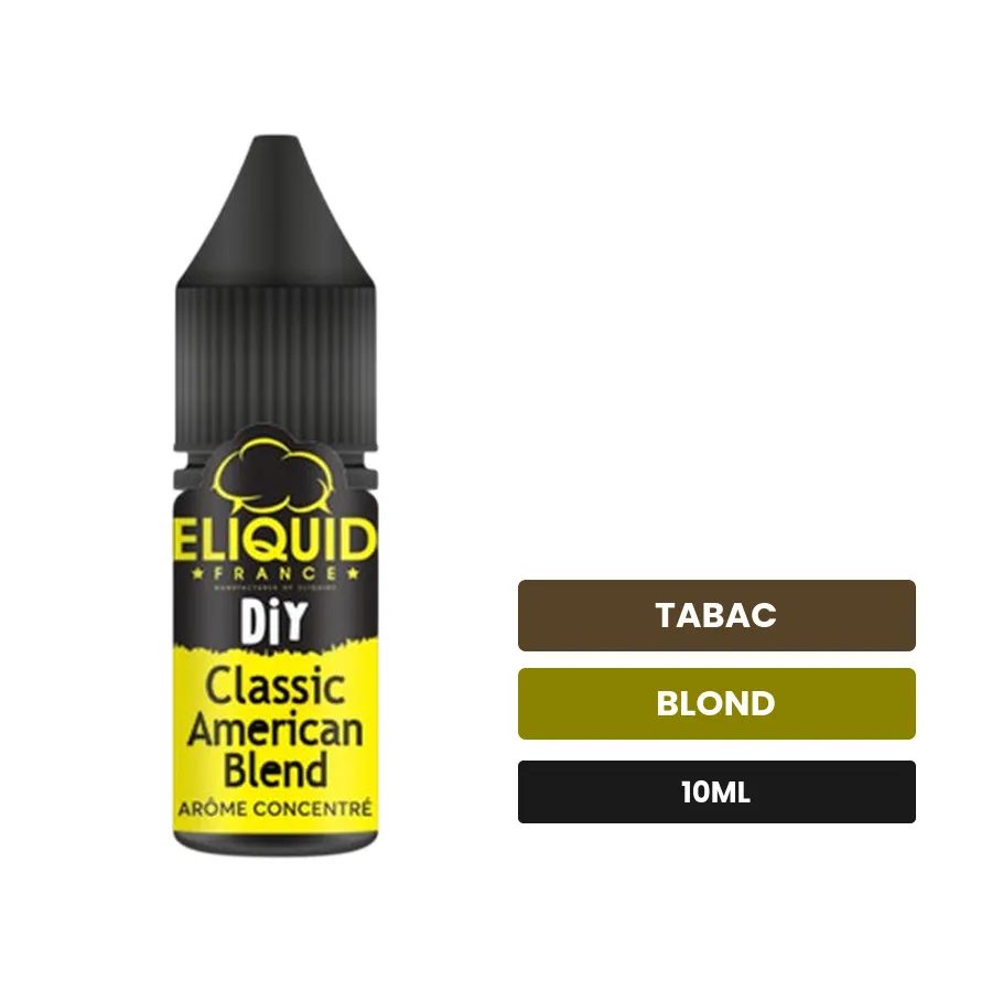 Arome concentre Classic American Blend d'Eliquid France, 10 ml, saveurs tabac et blond.