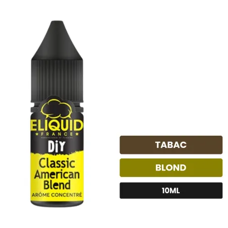 Arome concentre Classic American Blend d'Eliquid France, 10 ml, saveurs tabac et blond.