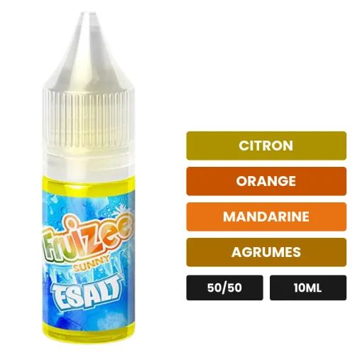 E-liquide Sunny d'Eliquid France, 10 ml, saveurs citron, orange, mandarine et 2 autres.