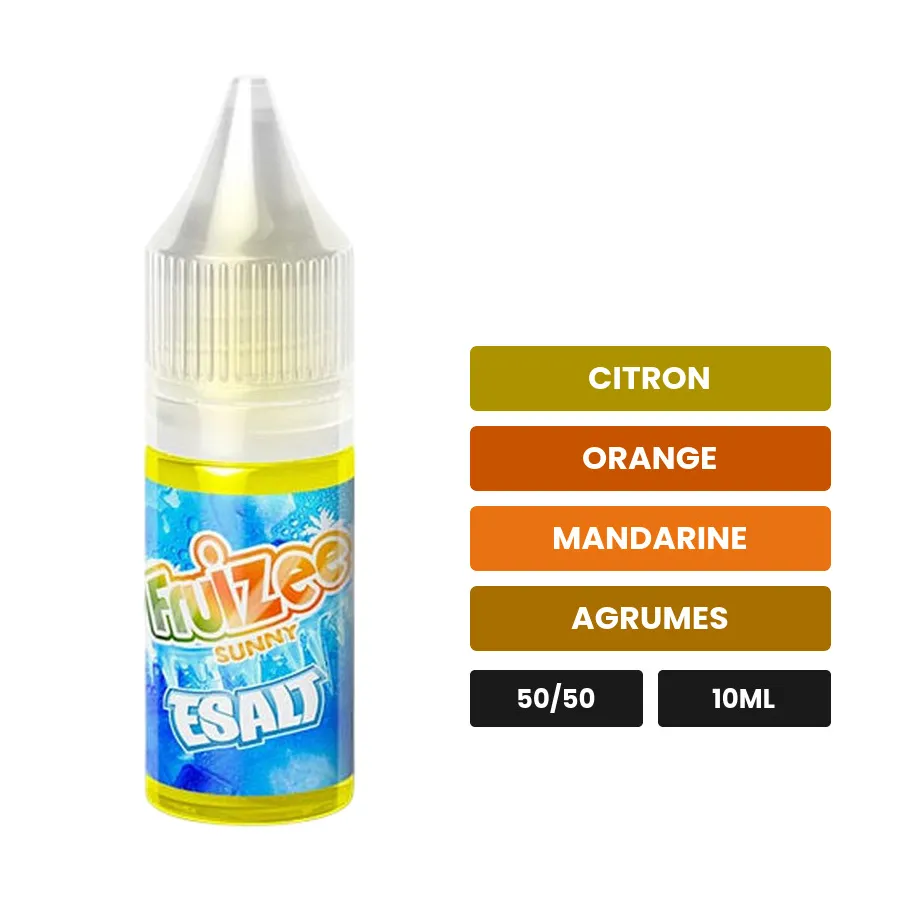 E-liquide Sunny d'Eliquid France, 10 ml, saveurs citron, orange, mandarine et 2 autres.