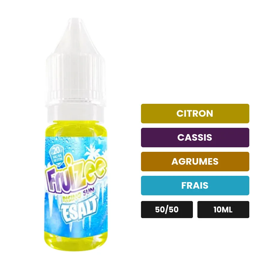 E-liquide Rising Sun d'Eliquid France, 10 ml, saveurs citron, cassis, agrumes et 1 autre.