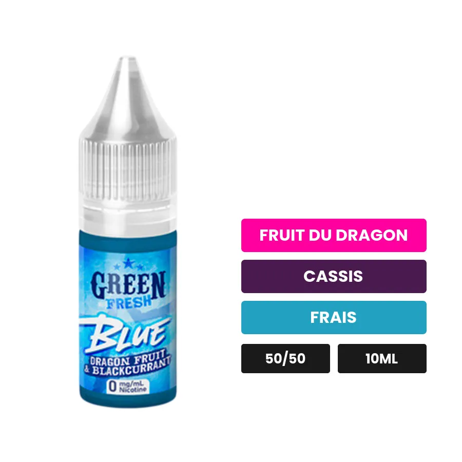 E-liquide Blue d'Eliquid France, 10 ml, saveurs fruit du dragon, cassis et frais.