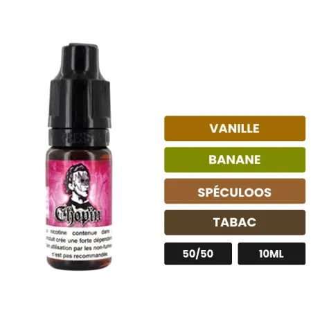 E-liquide Chopin d'Eliquid France, 10 ml, saveurs vanille, banane, spéculoos et 1 autre.