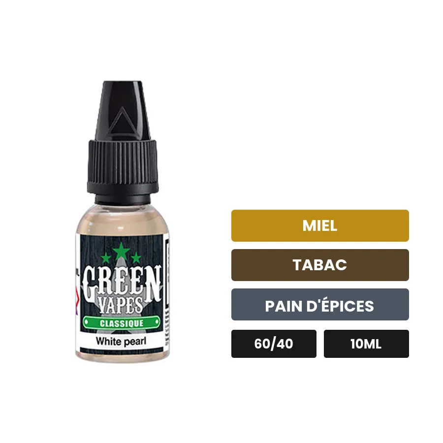 E-liquide White Pearl d'Eliquid France, 10 ml, saveurs miel, tabac et pain d'épices.