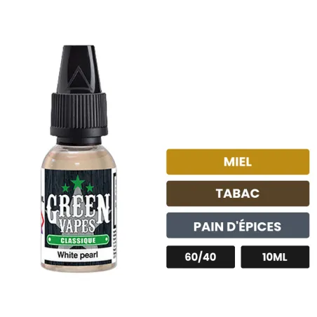 E-liquide White Pearl d'Eliquid France, 10 ml, saveurs miel, tabac et pain d'épices.