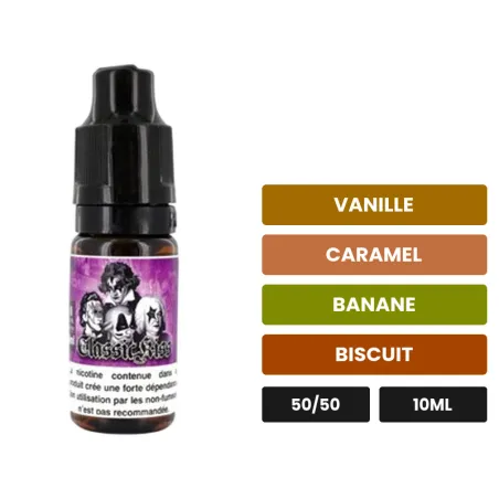 E-liquide Classic Kiss d'Eliquid France, 10 ml, saveurs vanille, caramel, banane et 2 autres.
