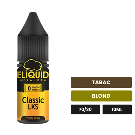 E-liquide Classic LKS d'Eliquid France, 10 ml, saveurs tabac et blond.