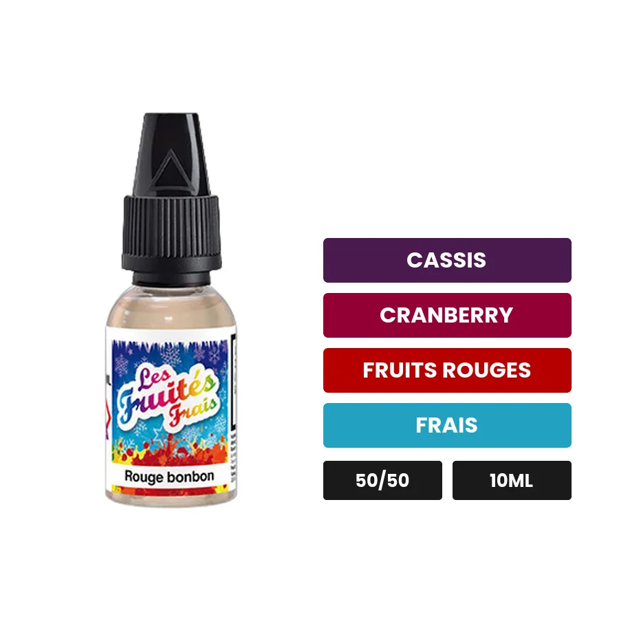 E-liquide Rouge Bonbon d'Eliquid France, 10 ml, saveurs cassis, cranberry, fruits rouges et 1 autre.