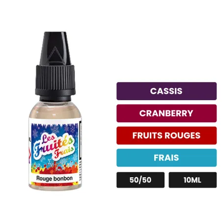 E-liquide Rouge Bonbon d'Eliquid France, 10 ml, saveurs cassis, cranberry, fruits rouges et 1 autre.