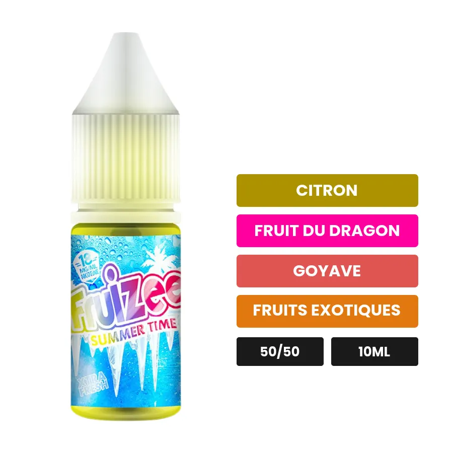 E-liquide Summer Beach d'Eliquid France, 10 ml, saveurs citron, fruit du dragon, goyave et 2 autres.