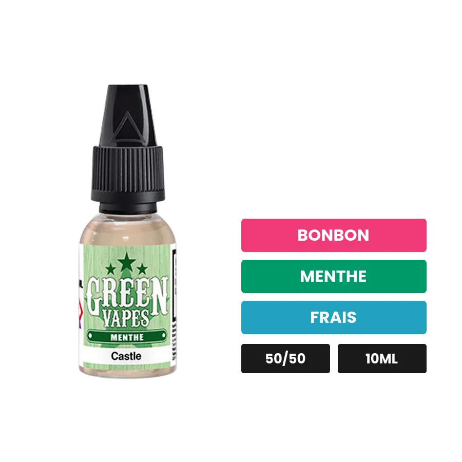 E-liquide Castle d'Eliquid France, 10 ml, saveurs bonbon, menthe et frais.