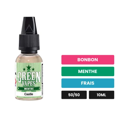 E-liquide Castle d'Eliquid France, 10 ml, saveurs bonbon, menthe et frais.