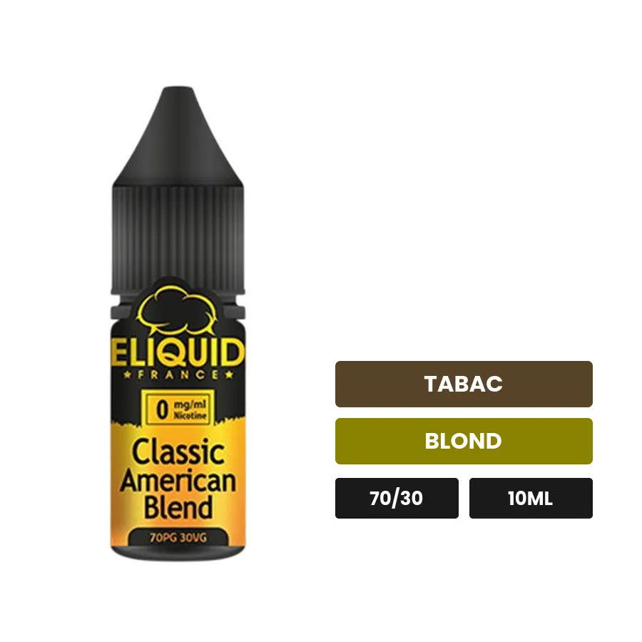 E-liquide Classic American Blend d'Eliquid France, 10 ml, saveurs tabac et blond.