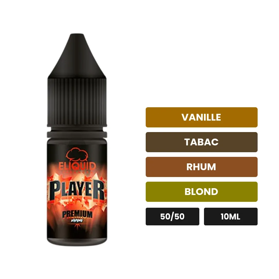 E-liquide Player d'Eliquid France, 10 ml, saveurs vanille, tabac, rhum et 1 autre.