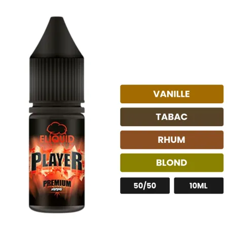 E-liquide Player d'Eliquid France, 10 ml, saveurs vanille, tabac, rhum et 1 autre.