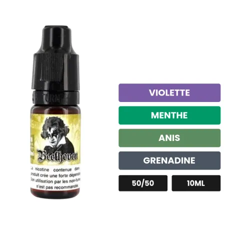 E-liquide Beethoven d'Eliquid France, 10 ml, saveurs violette, menthe, anis et 2 autres.