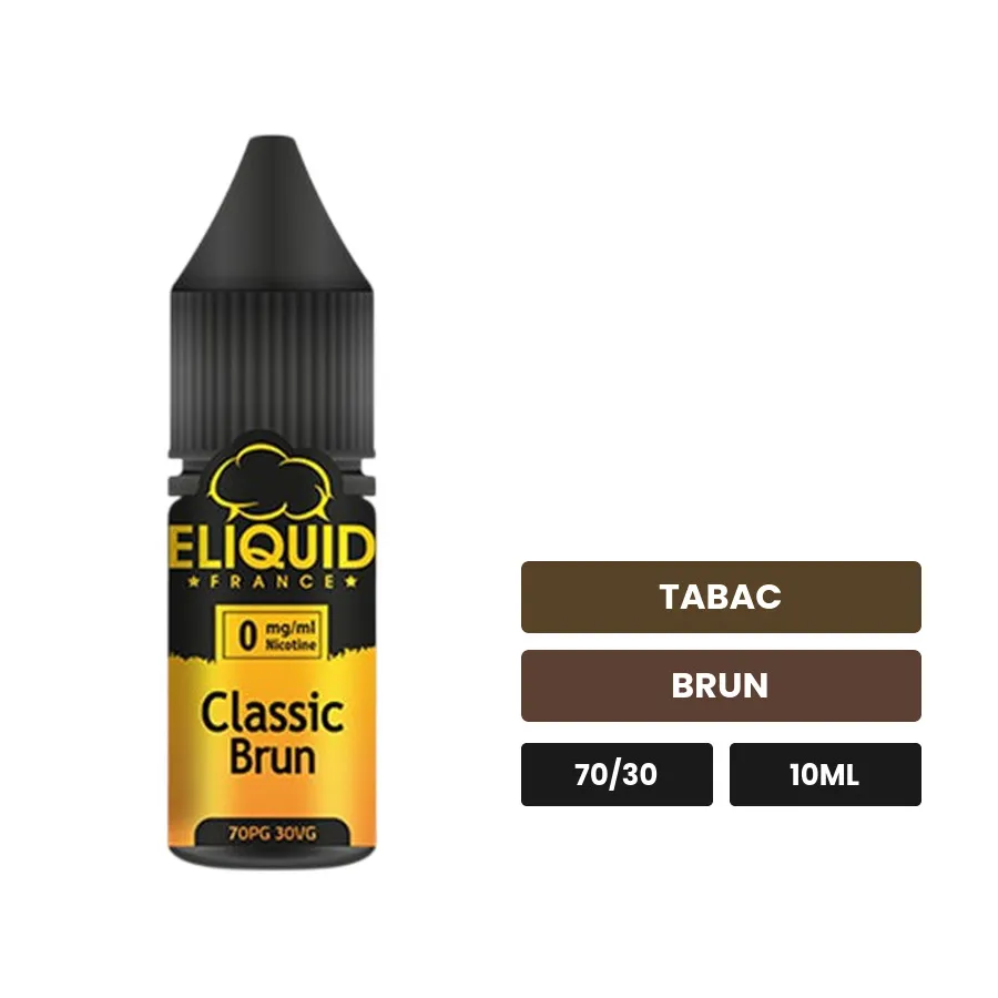E-liquide Classic Brun d'Eliquid France, 10 ml, saveurs tabac et brun.