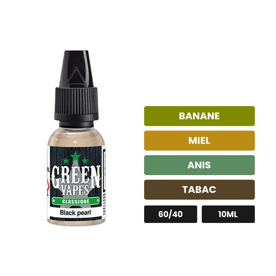 E-liquide Black Pearl d'Eliquid France, 10 ml, saveurs banane, miel, anis et 2 autres.