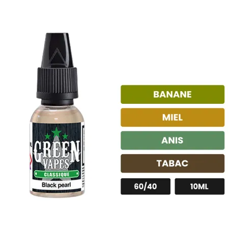 E-liquide Black Pearl d'Eliquid France, 10 ml, saveurs banane, miel, anis et 2 autres.