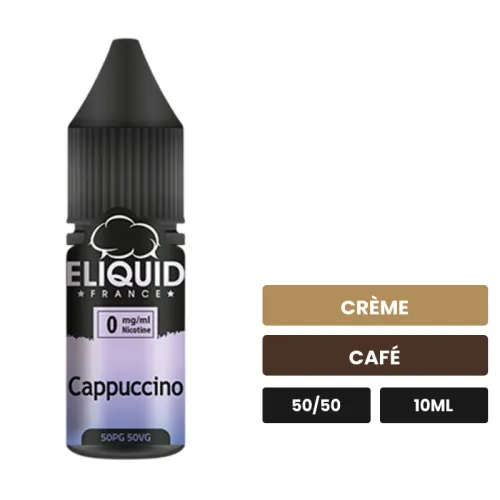 E-liquide Cappuccino d'Eliquid France, 10 ml, saveurs crème et café.
