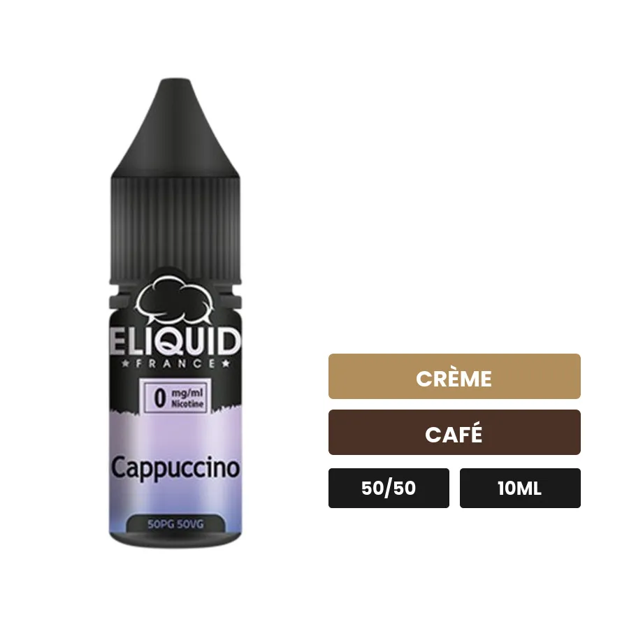 E-liquide Cappuccino d'Eliquid France, 10 ml, saveurs crème et café.