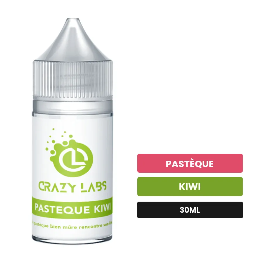 Arome concentre Pastèque Kiwi de Crazy Labs, 30 ml, saveurs pastèque et kiwi, sans nicotine — arôme à diluer de nicotine.