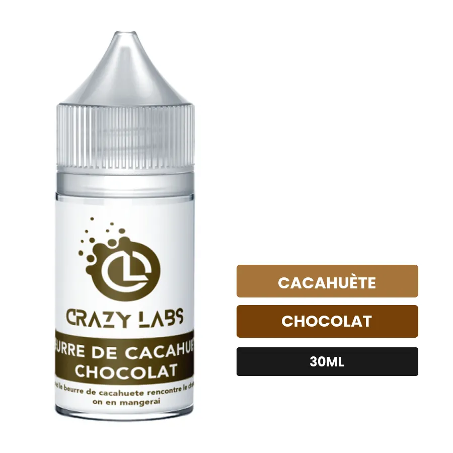 Arome concentre Beurre de Cacahuète Chocolat de Crazy Labs, 30 ml, saveurs cacahuète et chocolat, sans nicotine — arôme à.