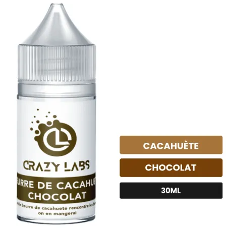 Arome concentre Beurre de Cacahuète Chocolat de Crazy Labs, 30 ml, saveurs cacahuète et chocolat, sans nicotine — arôme à.