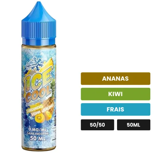 E-liquide Ananas Kiwi Jaune de Liquidarom, 50 ml, saveurs ananas, kiwi et frais, sans nicotine — prêt à booster de nicotine.
