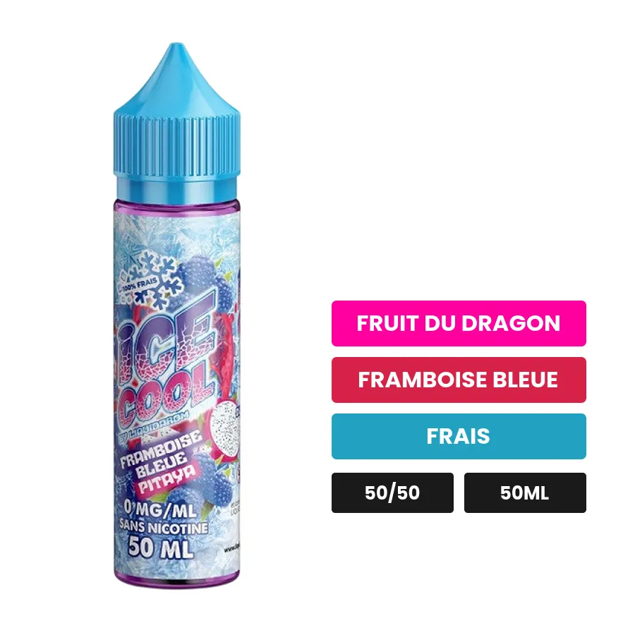 E-liquide Framboise Bleue Pitaya de Liquidarom, 50 ml, saveurs fruit du dragon, framboise bleue et frais, sans nicotine —.