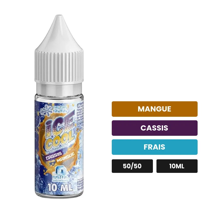E-liquide Cassis Mangue de Liquidarom, 10 ml, saveurs mangue, cassis et frais.