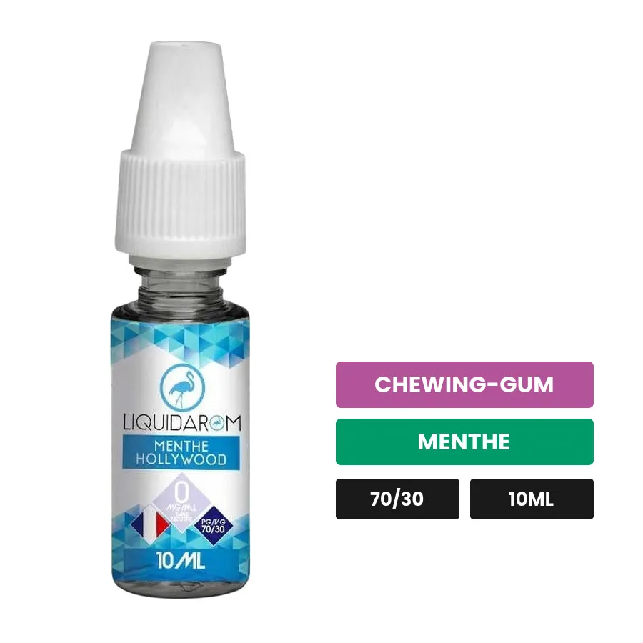 E-liquide Menthe Hollywood de Liquidarom, 10 ml, saveurs chewing-gum et menthe.