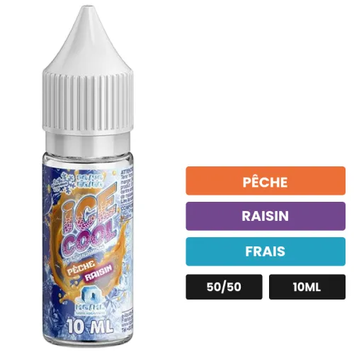 E-liquide Pêche Raisin de Liquidarom, 10 ml, saveurs pêche, raisin et frais.